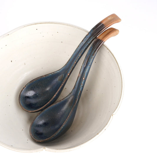Blue Ceramic Soup Spoons, Gift for him