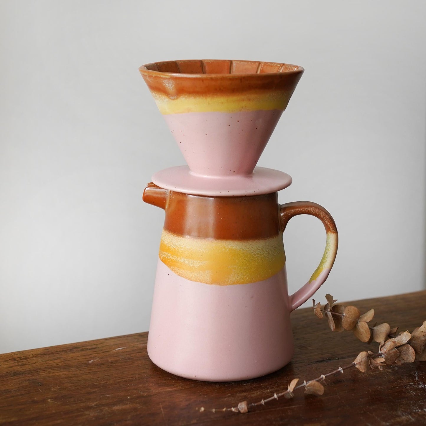 Pink Ceramic Pour Over Coffee Server with Dripper