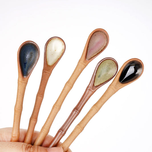 Ceramic Coffee Spoon/Bamboo shape handle stir stick