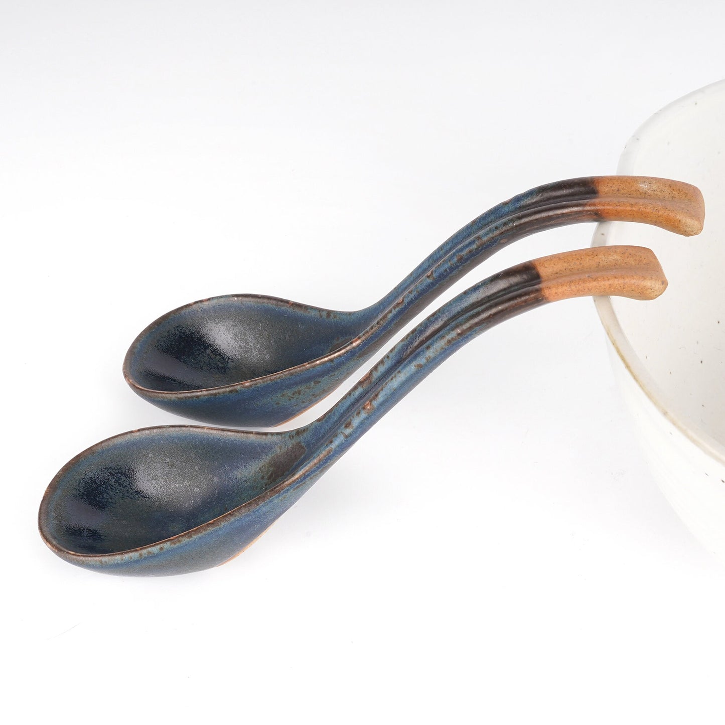 Blue Ceramic Soup Spoons, Gift for him