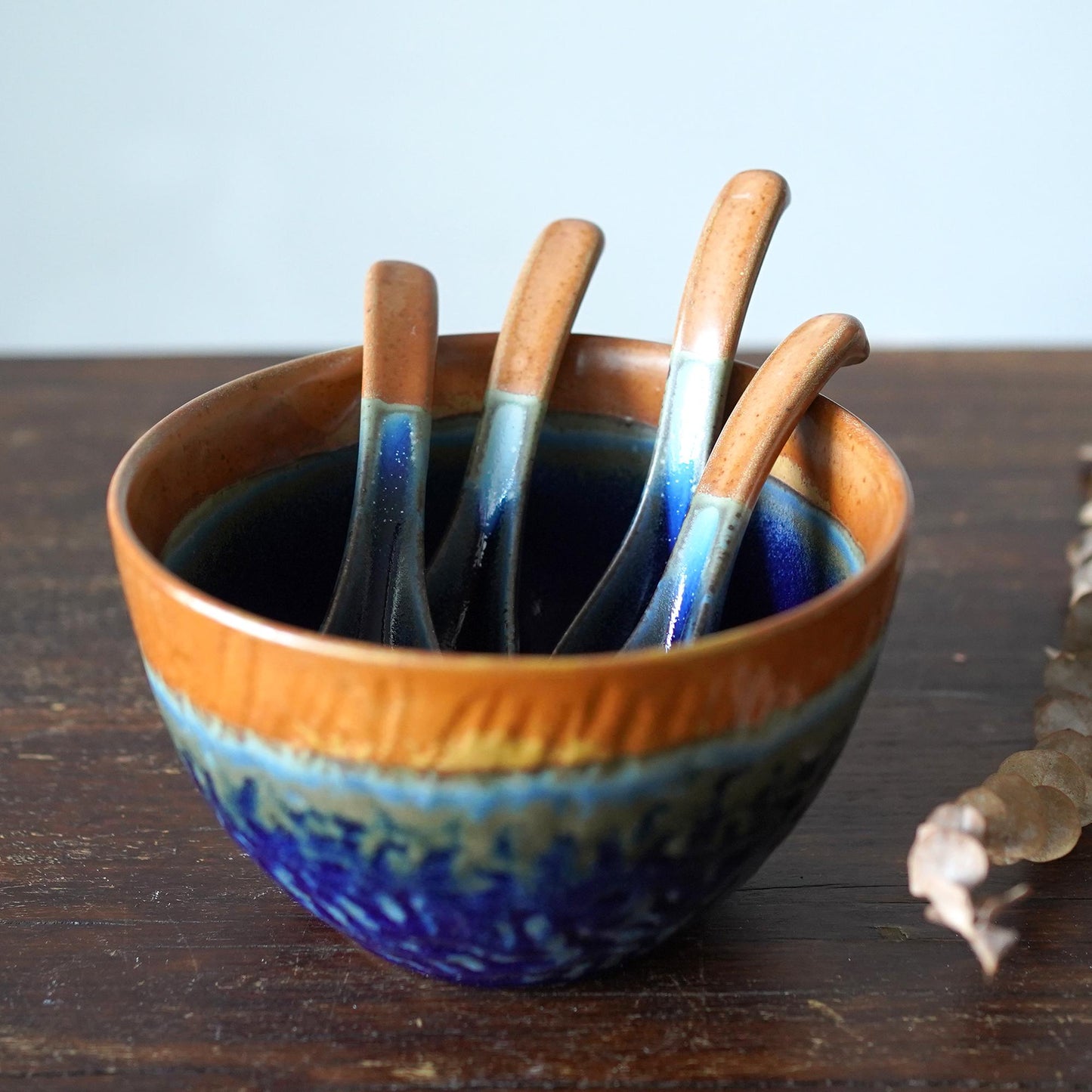 Blue and brown Ramen Spoon