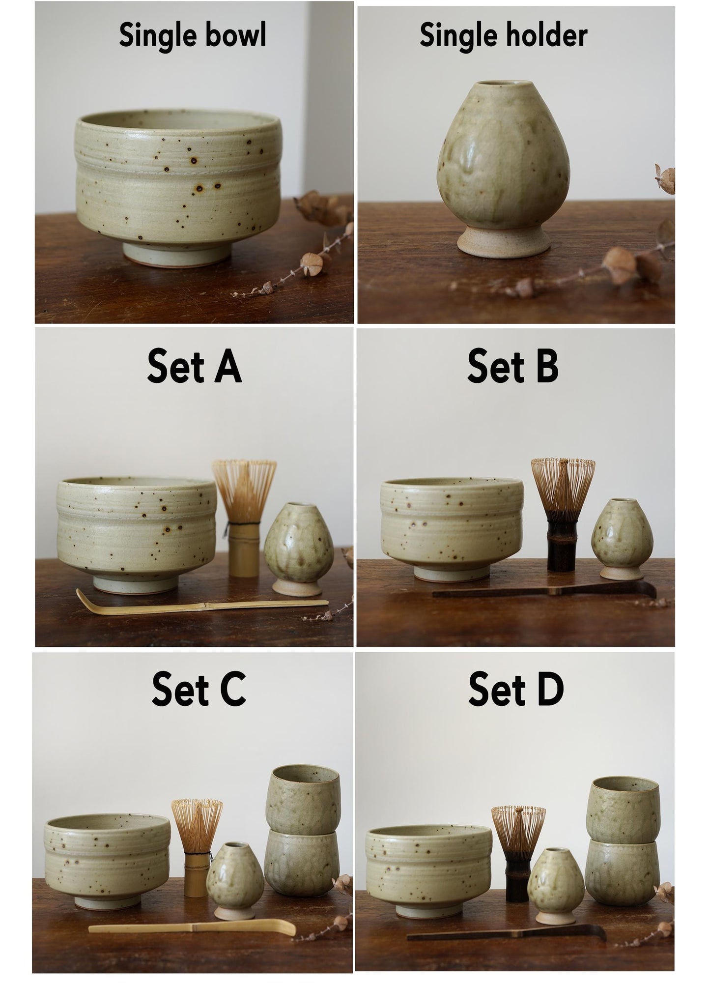 Pottery matcha bowl with bamboo whisk scoop set