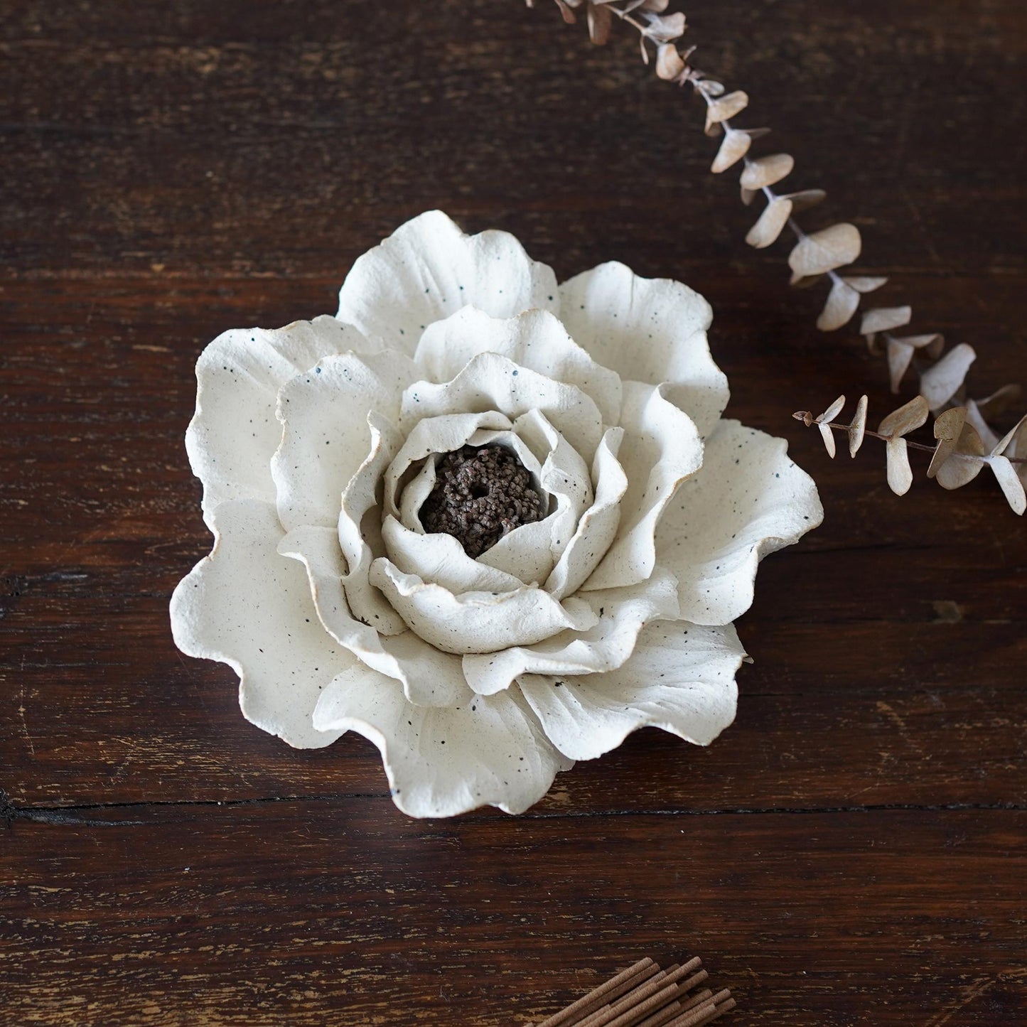 hand sculpted Peony Flower incense holder