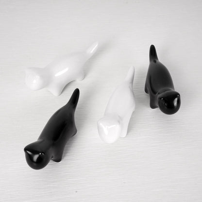 Adorable White & Black Ceramic Cat
