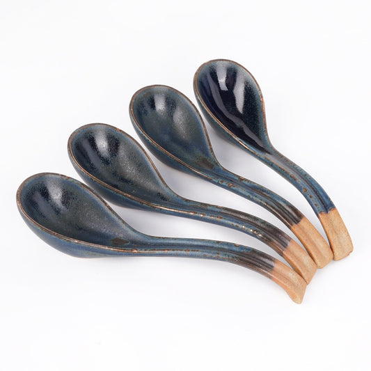 Blue Ceramic Soup Spoons, Gift for him
