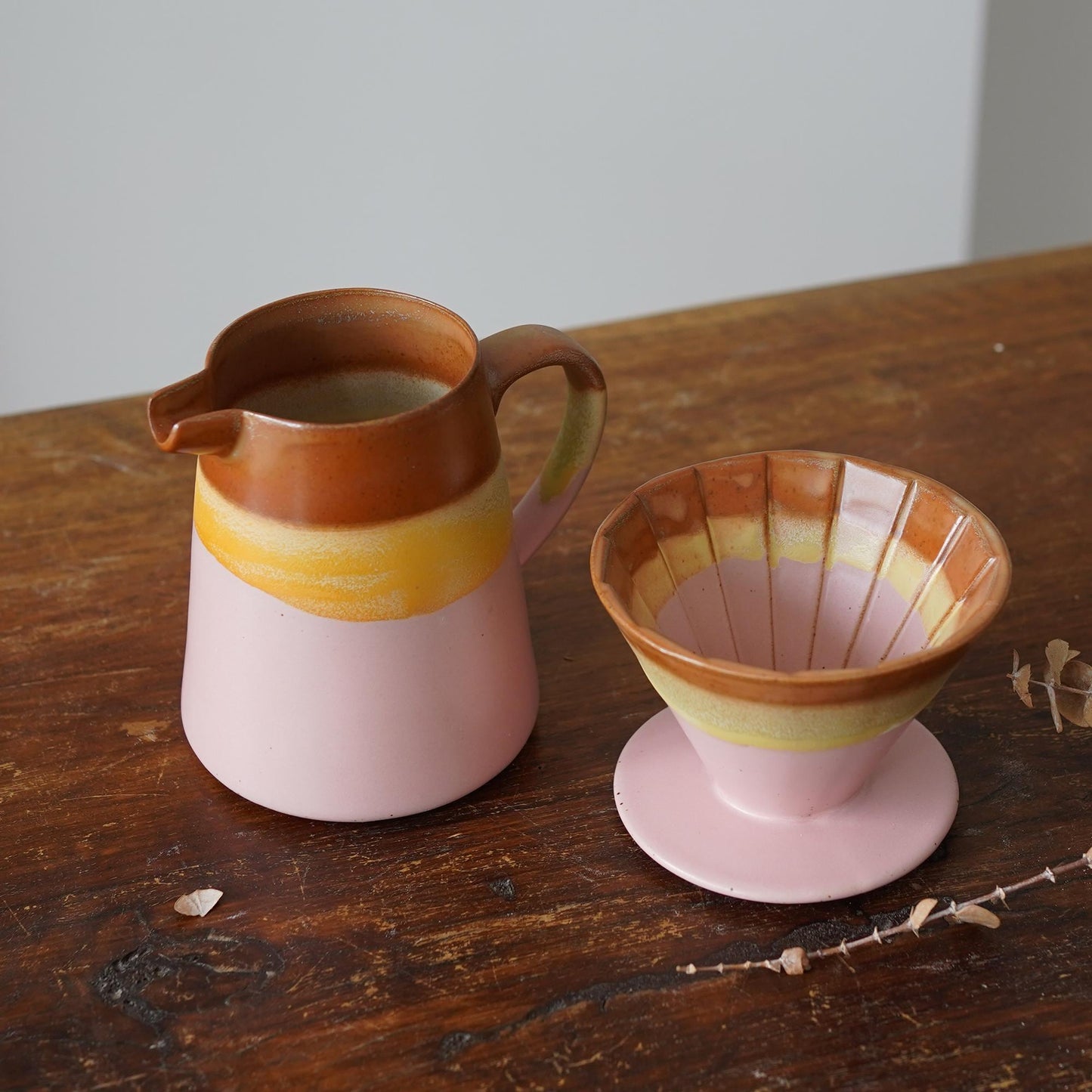 Pink Ceramic Pour Over Coffee Server with Dripper