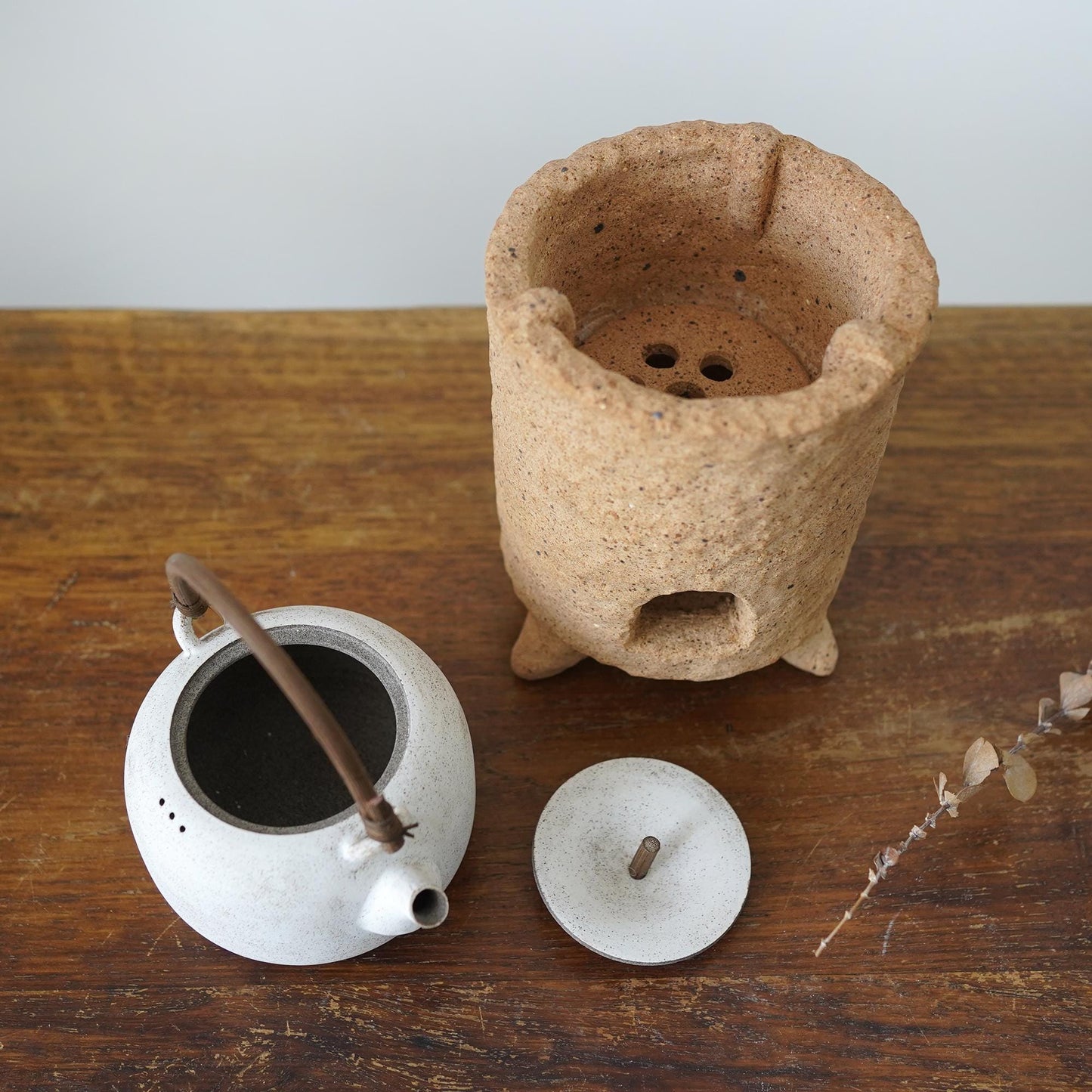 Rustic charcoal stove with Teapot