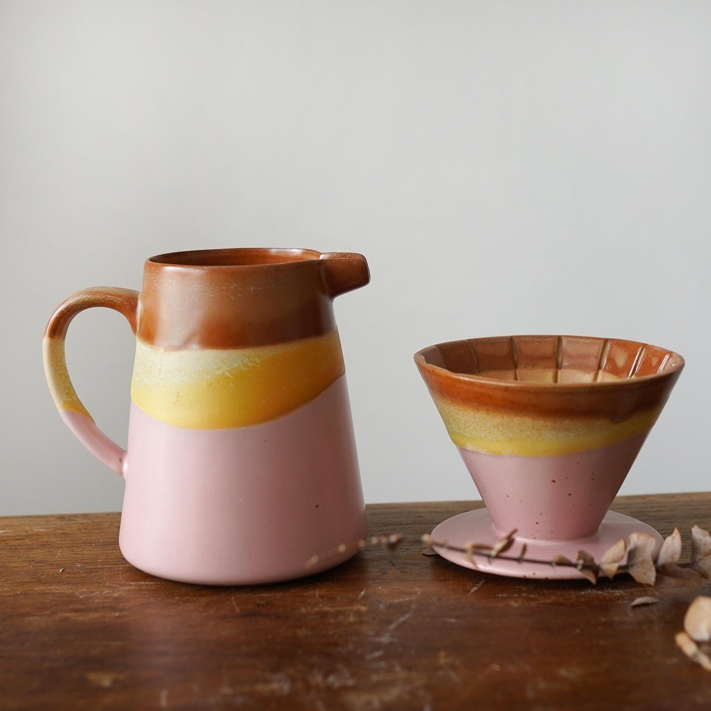 Pink Ceramic Pour Over Coffee Server with Dripper
