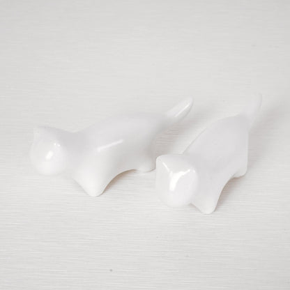 Adorable White & Black Ceramic Cat