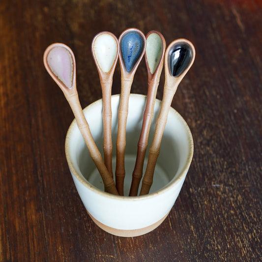 Ceramic Coffee Spoon/Bamboo shape handle stir stick