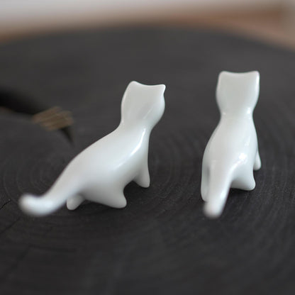 Adorable White & Black Ceramic Cat