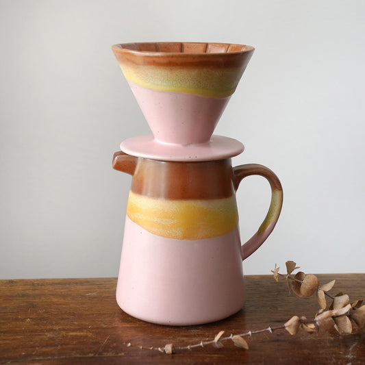 Pink Ceramic Pour Over Coffee Server with Dripper