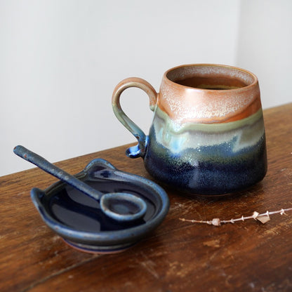 Ceramic Mug with Cat Ear Lid and Spoon